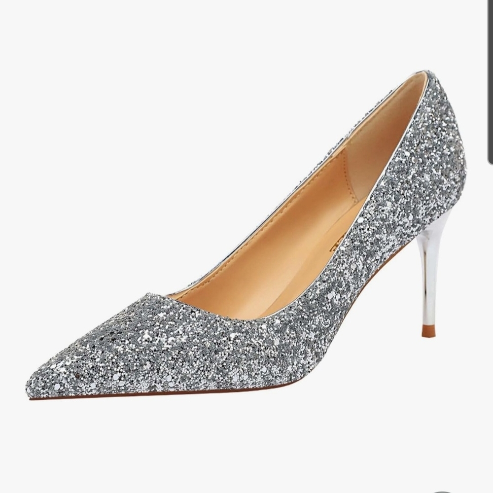 Christian Siriano Silver Glitter Heels